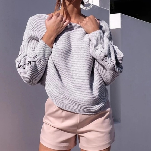 Sexy Knitted Lace Up Sweater Off Shoulder Style - Picture 1 of 8